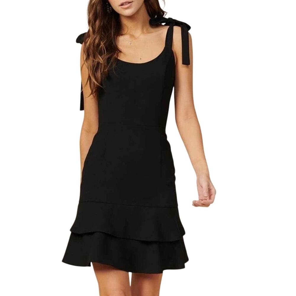Adelyn Rae Black Sleeveless Tie Bows Tiered Skirt Scoop Neck Chic Mini Dress